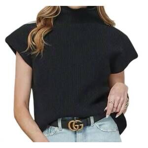 NEW CEZELE women's short sleeve sweater top in black